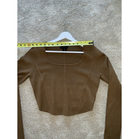 House of Harlow Large Brown Cropped Ribbed Knit Long Sleeve Top - Picture 7 of 12